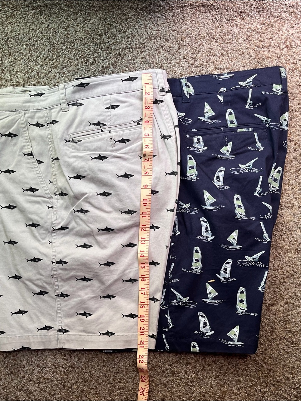 Men’s Shark & Sailboat Print Shorts - Navy and Light Gray